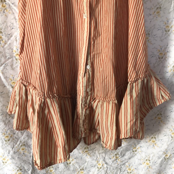 FREE PEOPLE Be Real rust colored  and tan striped sleeveless mini dress. Size L. - Picture 8 of 14